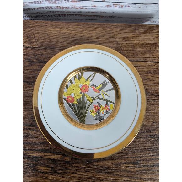 VTG Art of Chokin Decorative Plate Made In Japan- Gold Trim Floral Design - Picture 1 of 4